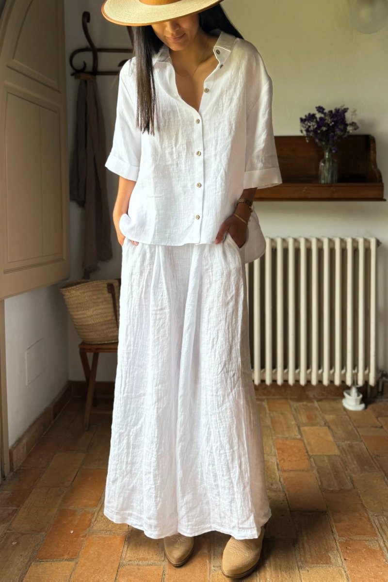 KALINDI – Plus Size Draped Linen Lapel Shirt