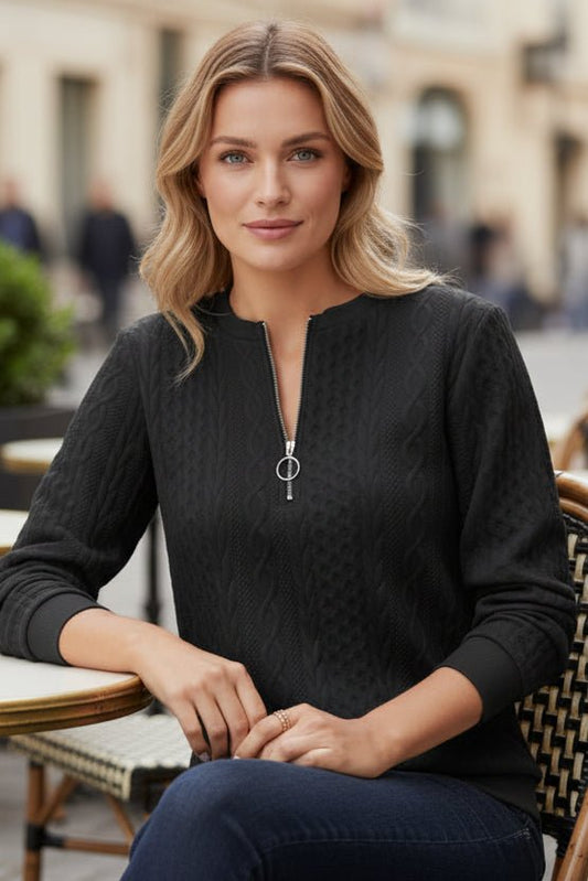 WEAVEN – Textured Half Zip Sweater for Women with Relaxed Fit