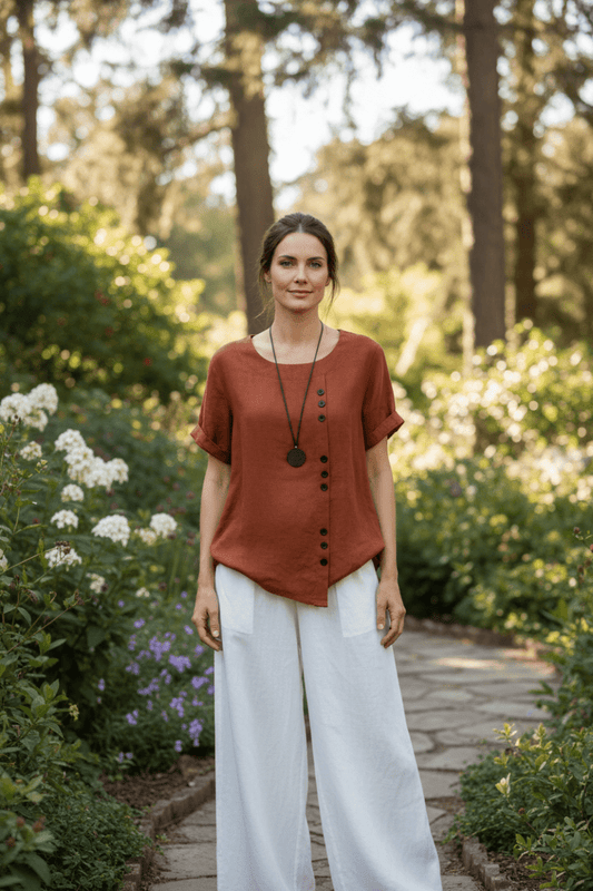 KELLYRA – Women’s Short-Sleeve Blouse with Clean Round Neck and Minimal Design