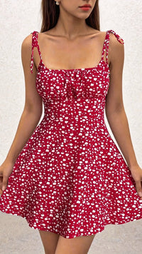 NOIRVIA - Women’s Floral Tie Strap Fit and Flare Mini Dress