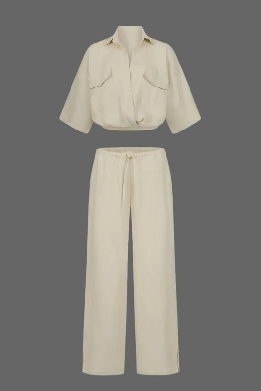 SELENA – Luxe Linen Short-Sleeve & Drawstring Pants