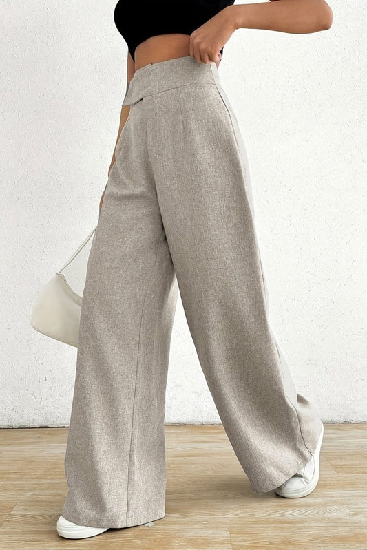 KAZMIRA – Elegant Asymmetrical Waist Wide-Leg Pants