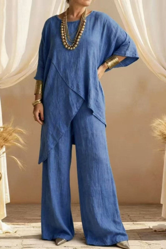 BRYNLEE – Plus Size Round Neck Linen Loose Two-Piece