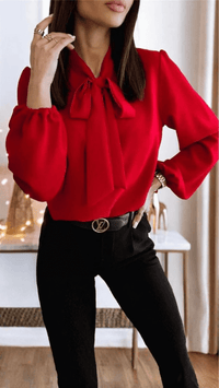 SOPHIA - Bow Tie High Neck Blouse