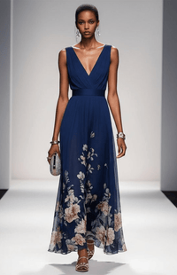 ELORIA – Elegant Floral Chiffon Maxi Dress for Women, Soft Flowing Fit