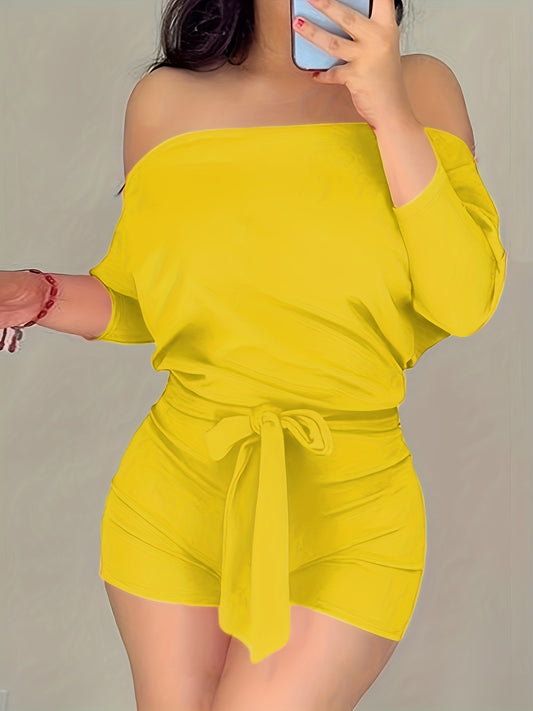 Ainslie – Solid Color Casual Jumpsuit Shorts with Batwing Grace