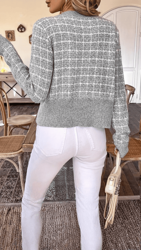 VIORELLA - Checked Button Knit Cardigan