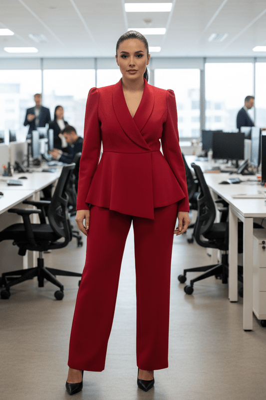 VESTALIA – Tailored Long Blazer and Wide-Leg Trousers Women's Suit Set