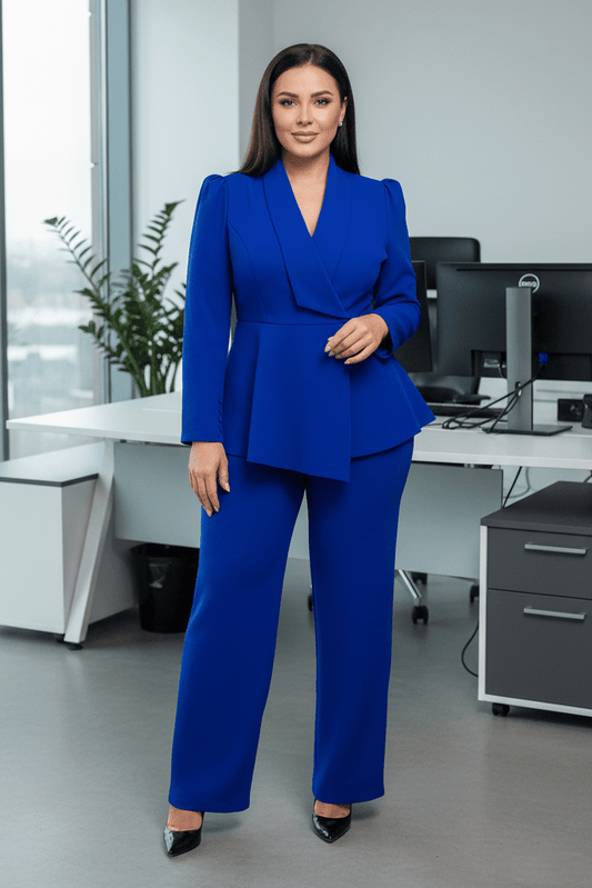 VESTALIA – Tailored Long Blazer and Wide-Leg Trousers Women's Suit Set