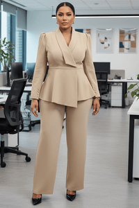 VESTALIA – Tailored Long Blazer and Wide-Leg Trousers Women's Suit Set