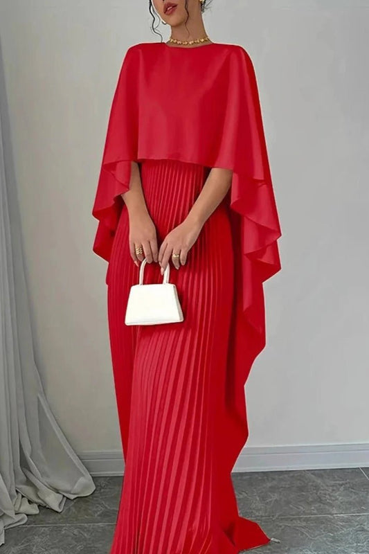 Amelia Women's Pleated Cape Overlay Maxi Dress for Formal Occasions 3