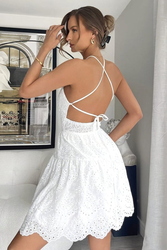 Arabelle - Halter Neck Backless Embroidered Summer Dress