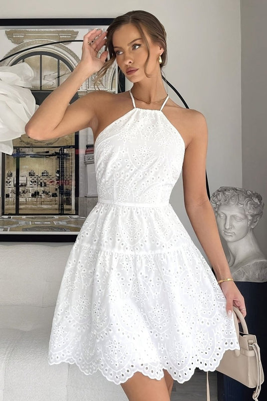 Arabelle - Halter Neck Backless Embroidered Summer Dress