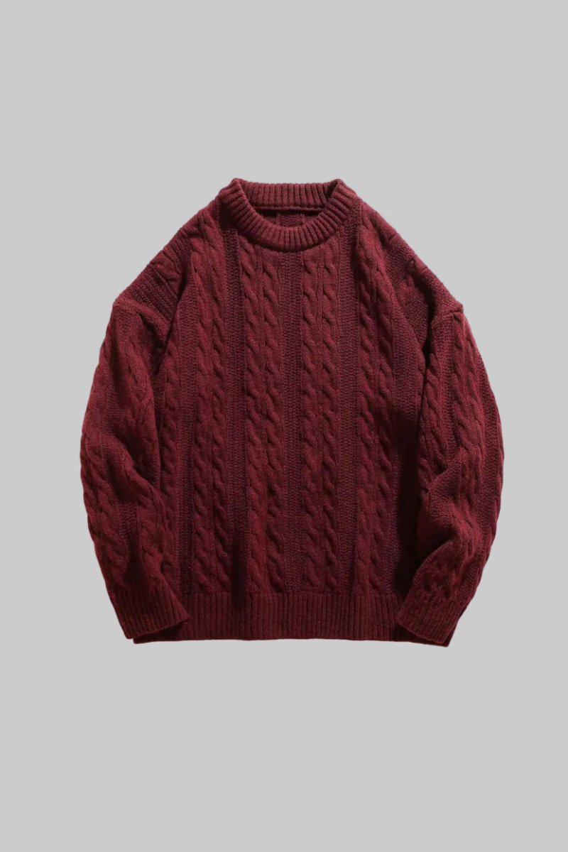 Arbury Oversized Cable Knit Sweater with Textured Design and Ribbed Neckline 0