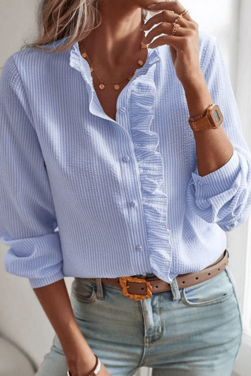 Ariana Women's Ruffle Blouse - Soft Button Front Top for Work & Casual Wear 1