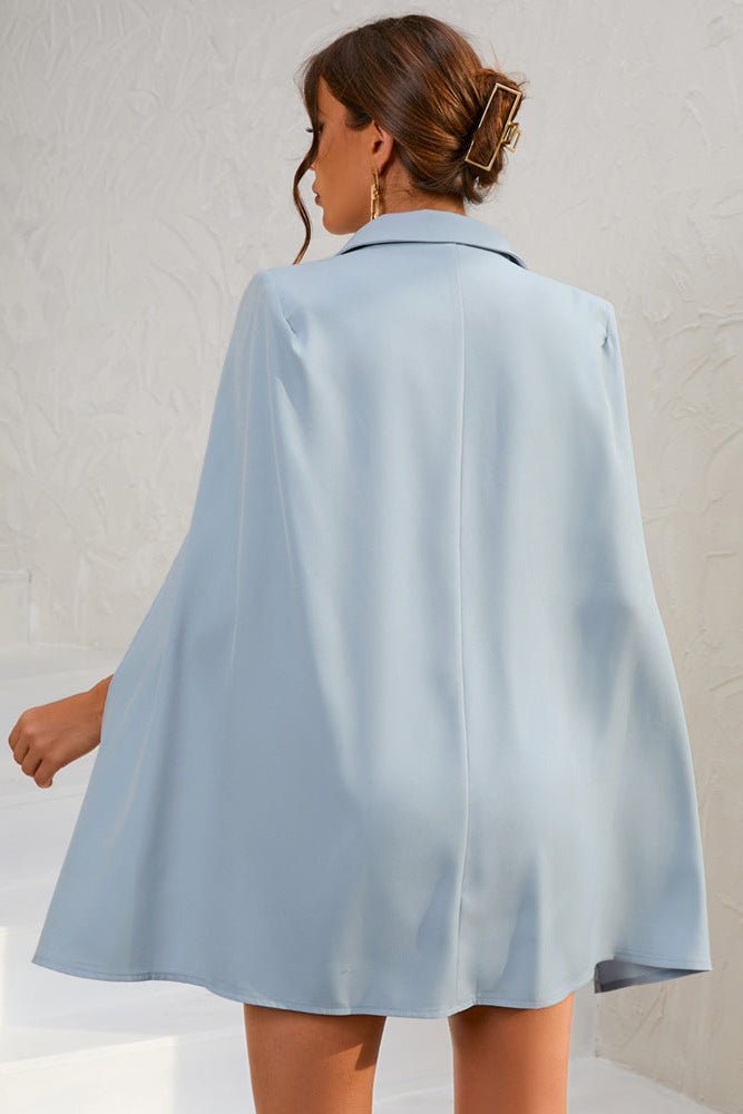 Ariella - Cape Blazer Mini Dress with Belt & Gold Button Detail