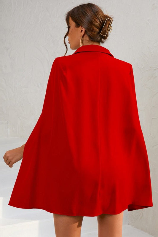 Ariella - Cape Blazer Mini Dress with Belt & Gold Button Detail