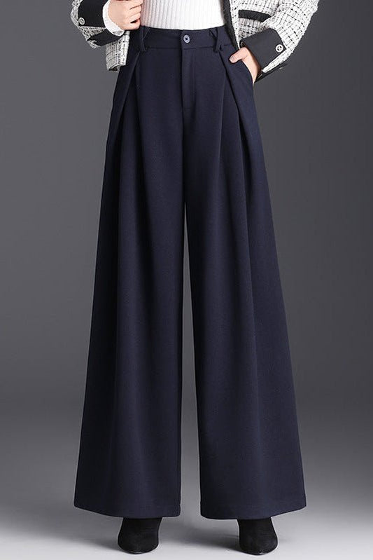 Atelier - Fluid Wide Leg Pants with Deep Front Pleats, Lightweight Wool-Like Texture 2