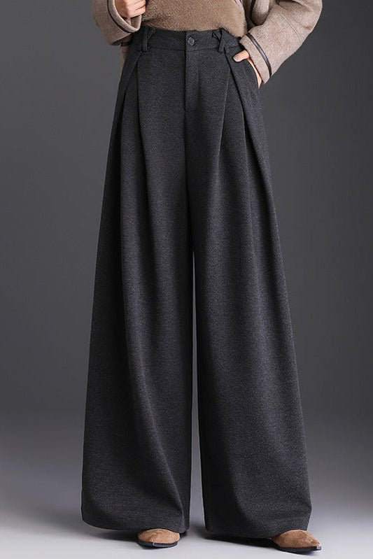 Atelier - Fluid Wide Leg Pants with Deep Front Pleats, Lightweight Wool-Like Texture 3