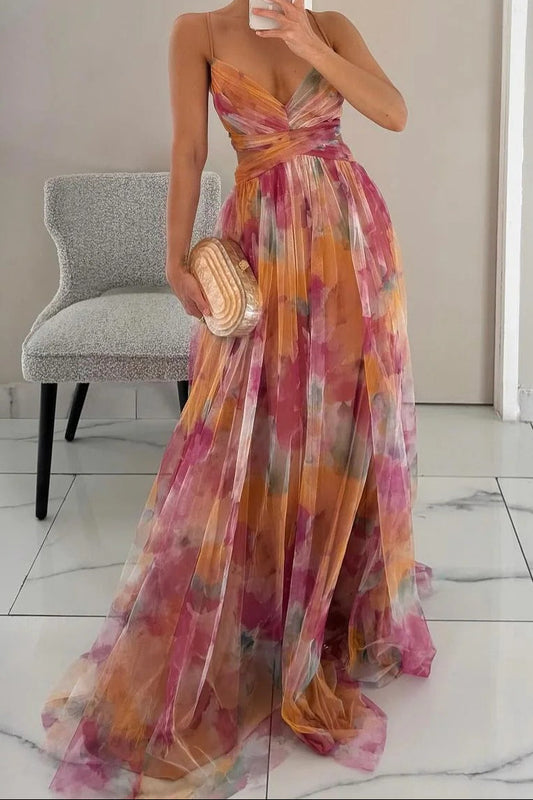 Bella Women's Maxi Dress - Flowing Floral Summer Dress with Adjustable Closure 0