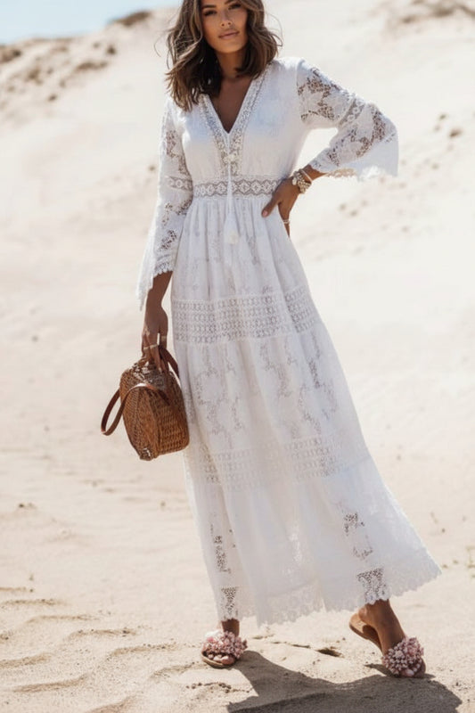 Boho Chic - Flowy V-Neck Maxi Dress for Women, Lightweight Long Sleeveless Sundress 2