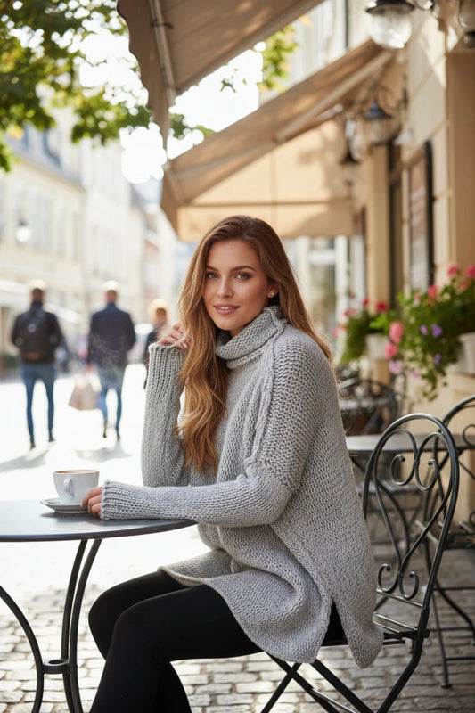 FIBERLY – Women's Turtleneck Sweater with Soft Cozy Knit Feel