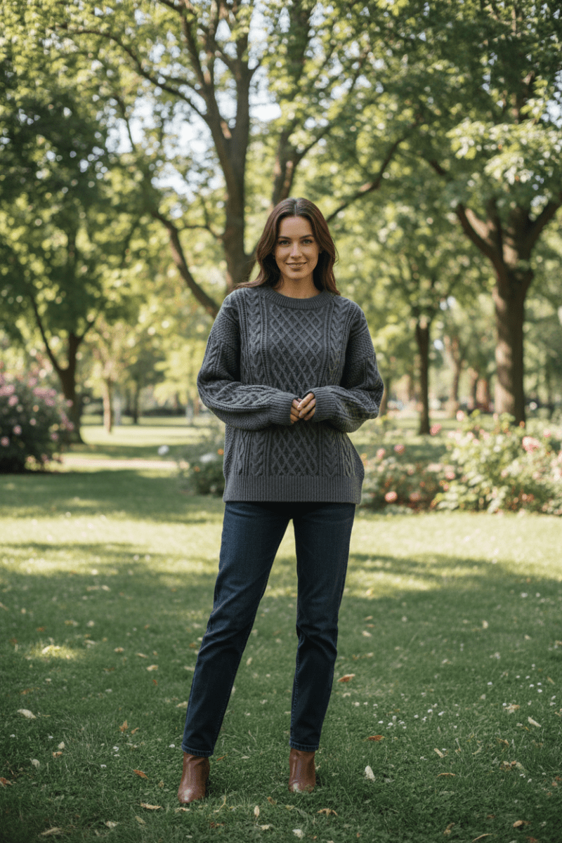 NORDLYN – Casual Women’s Textured Knit Crewneck Sweater