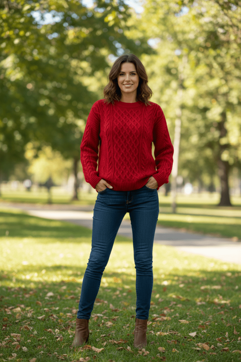 NORDLYN – Casual Women’s Textured Knit Crewneck Sweater