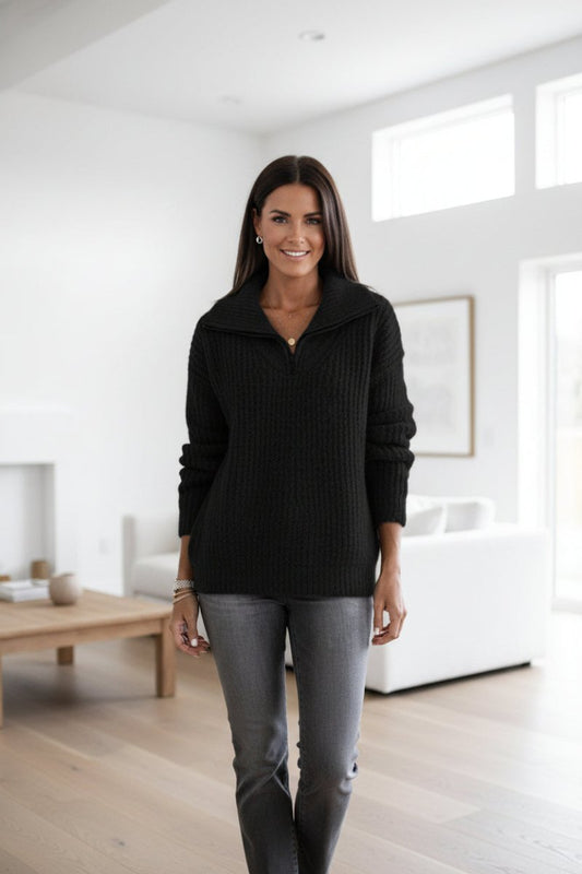 KNITORA – Women’s Ribbed Zip-Up Sweater for Soft Everyday Comfort