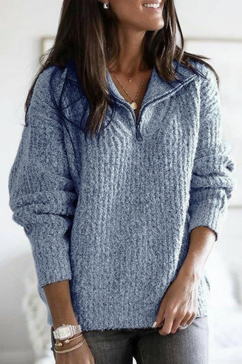 Caroline Women's Zip-Up Ribbed Sweater - Cozy, Soft, Breathable Fabric 2