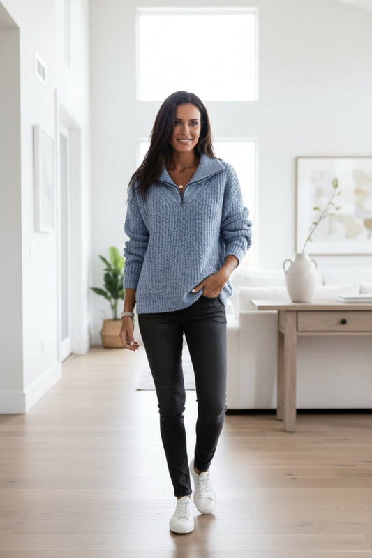 KNITORA – Women’s Ribbed Zip-Up Sweater for Soft Everyday Comfort