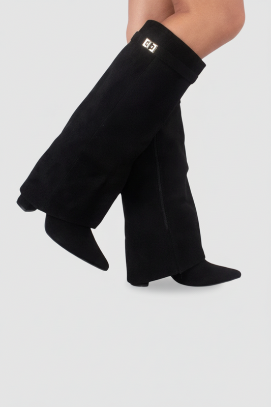 Charlotte - Women's Black Thigh-High Boots with Premium Leather and Stylish Buckle 0