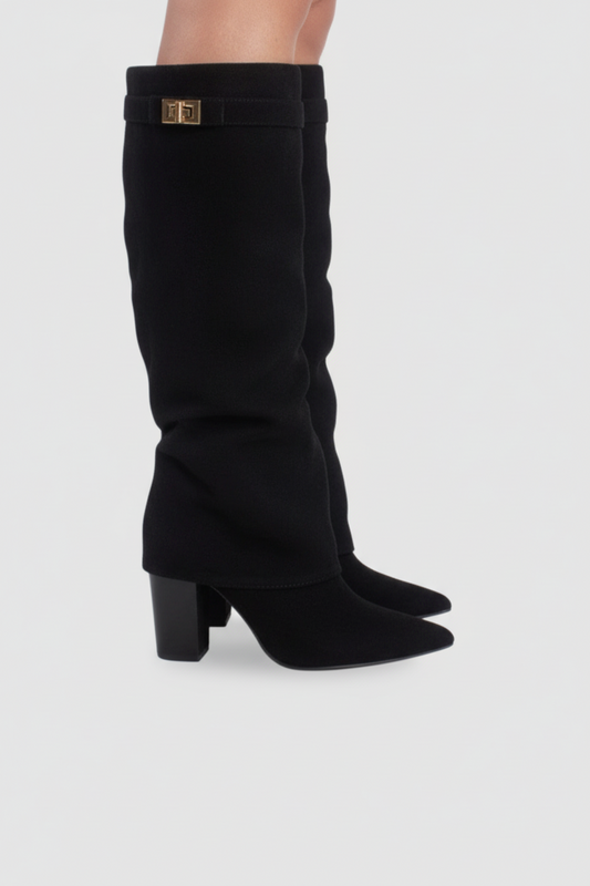 Charlotte - Women's Black Thigh-High Boots with Premium Leather and Stylish Buckle 1