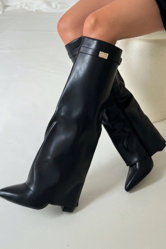Charlotte - Women's Black Thigh-High Boots with Premium Leather and Stylish Buckle 11