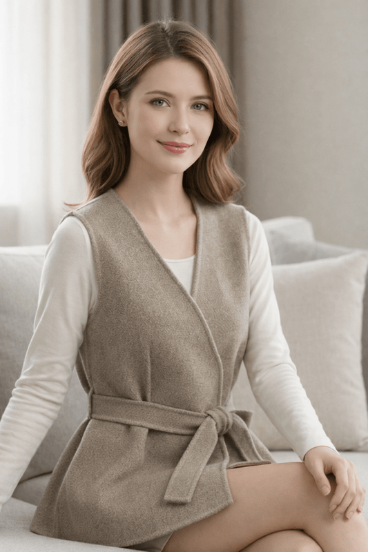 ARAYA – Women’s Cashmere Wrap Vest with Pearl Button