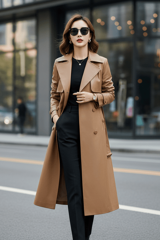 TRINA - Sheepskin Leather Trench Coat
