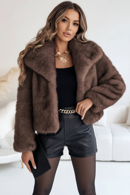GLAMFUR – Chic Cropped Faux Fur Coat for Women