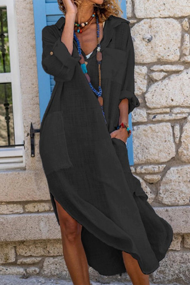 Chic Linen Women's Dress - Oversized Summer Shirt Dress for Relaxed Fit 0