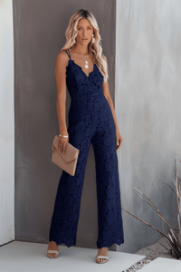 Chic Sleeveless Jumpsuit with Elegant Lace Pattern - Flattering V-Neck & Wide-Leg Design 4