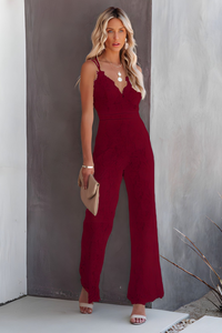 Chic Sleeveless Jumpsuit with Elegant Lace Pattern - Flattering V-Neck & Wide-Leg Design 5