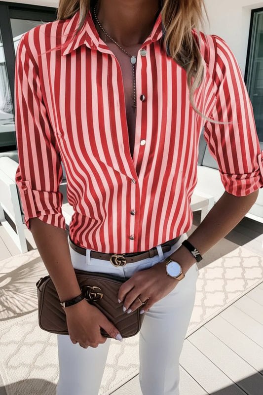 STRIVÉA – Chic Striped Shirt for Women with Comfortable Polyester Fit and Style