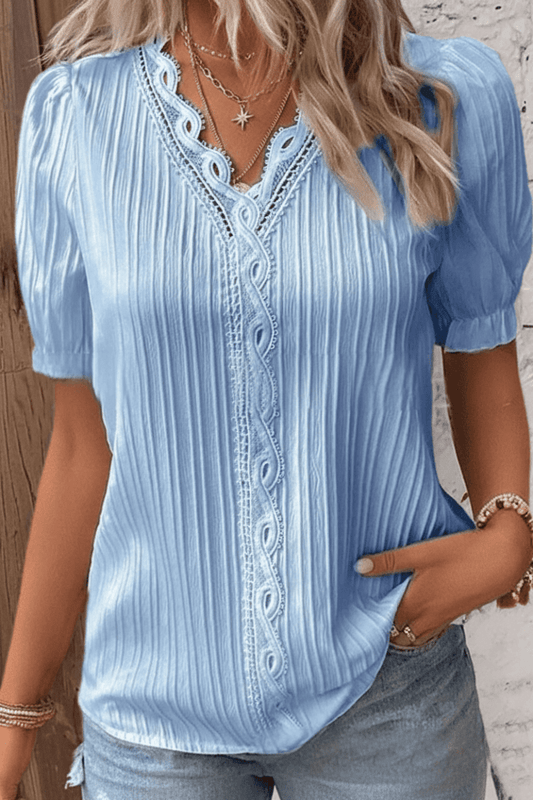 LACÉVEE – Chic V-Neck Lace Shirt with Elegant Style and Delicate Accents