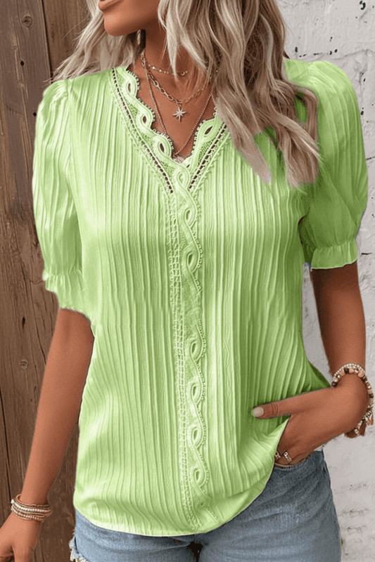 Chic V-Neck Lace Shirt - Elegant Style with Delicate Lace Accents 4