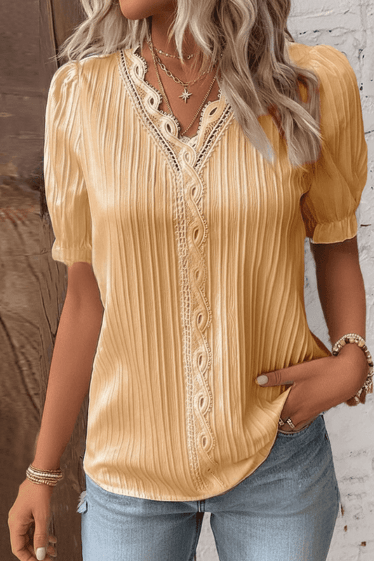 Chic V-Neck Lace Shirt - Elegant Style with Delicate Lace Accents 5