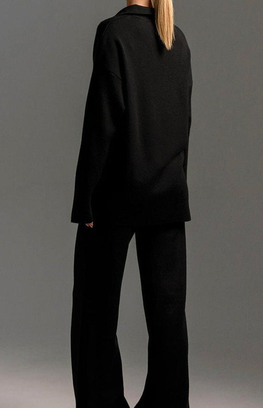 Chic Women's Collared Two-Piece Relaxed Fit Lounge Set for Comfortable Loungewear 2