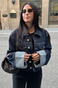 Chic Women's Denim Set - Classic Trucker Jacket & Relaxed Wide Leg Jeans 3