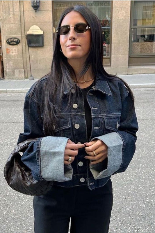 Chic Women's Denim Set - Classic Trucker Jacket & Relaxed Wide Leg Jeans 3