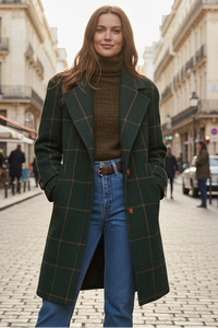 Chic Women's Lapel Plaid Tweed Coat - Tailored Fit for Smart Casual Style 0