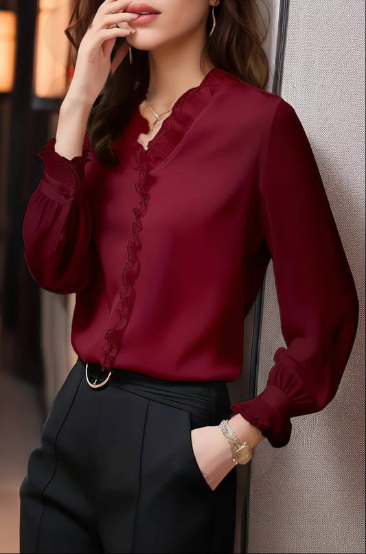 Chic Women's Long Sleeve Top - Soft, Breathable Fabric with Classic Crew Neckline 2
