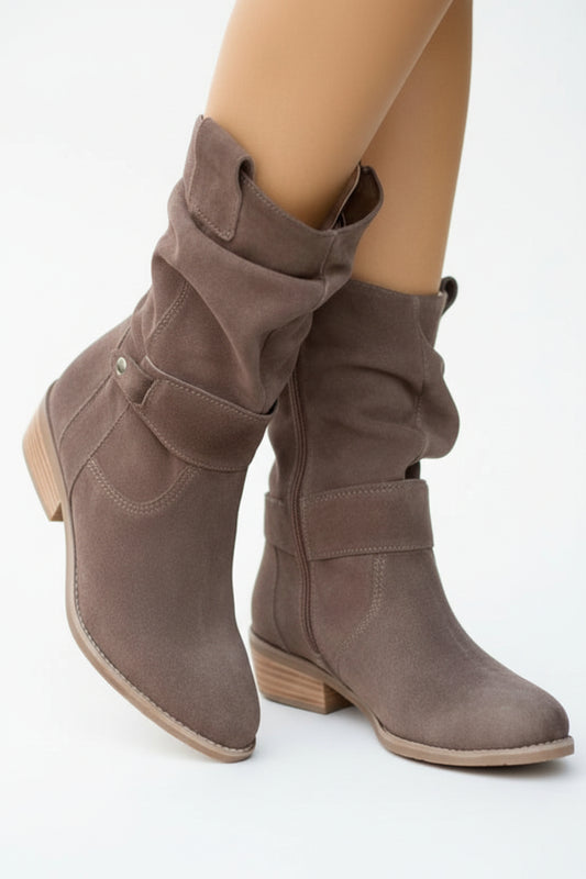 Chic Women's Short Brown Boots - Durable Synthetic Leather, Low Heel, Slip-On Design 3